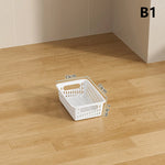 panier rangement perforé moderne poignées réutilisable articles divers boîte plastique beige clair