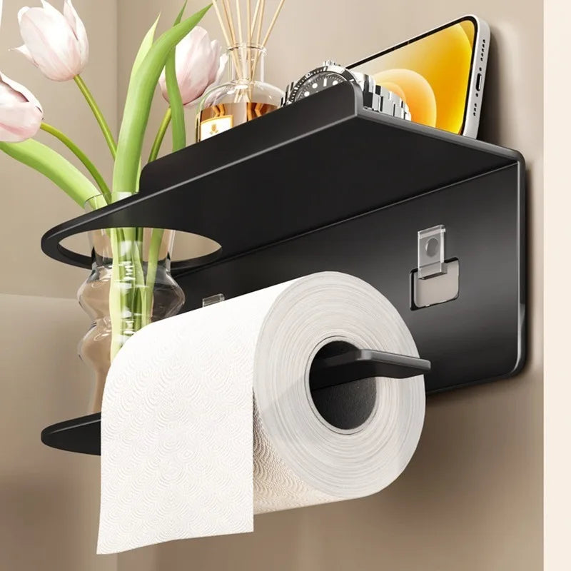 porte serviettes mural adhésif moderne noir serviette tulipes parfum montre smartphone lotion