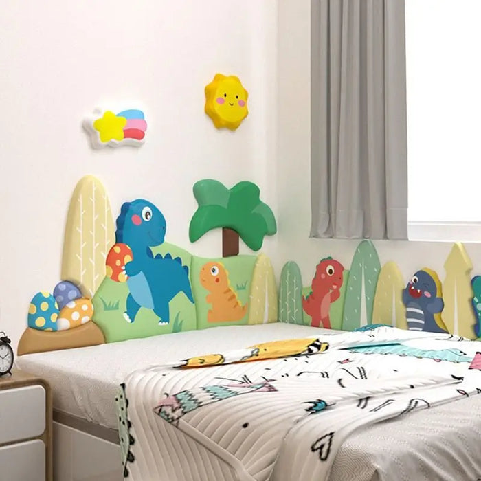 décoration murale enfant pare chocs lit dino arbre animal cartoon bleu orange
