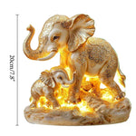 décoration asiatique éléphants dorés motifs floraux lumière led base transparente