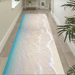 tapis couloir plage bleu motifs sable coquillages moderne salon extérieur 120cm