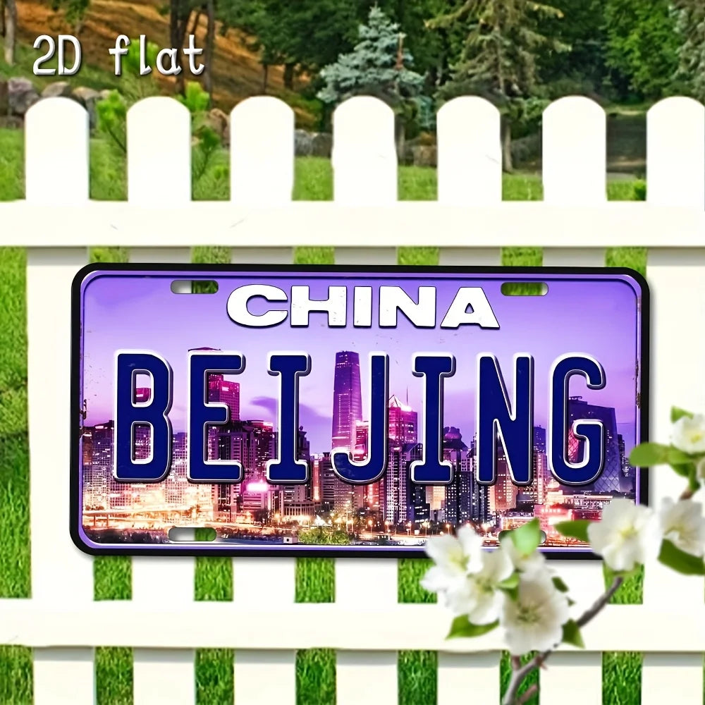 plaque décorative skyline beijing nuit chinois reliefs couleurs violet bleu rouge fixations murales