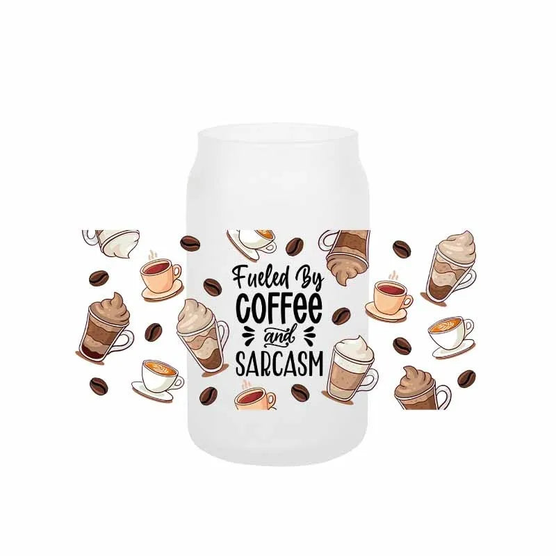 autocollants transfert motif coeurs boissons cartoon transparent opaques tasses croissants glaces bouteille verre couvercle