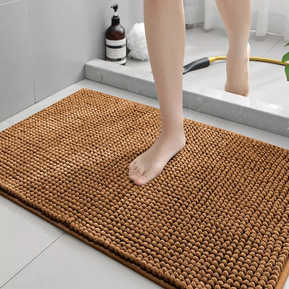tapis bain gris rose boules relief antidérapant moderne sol epais chenille