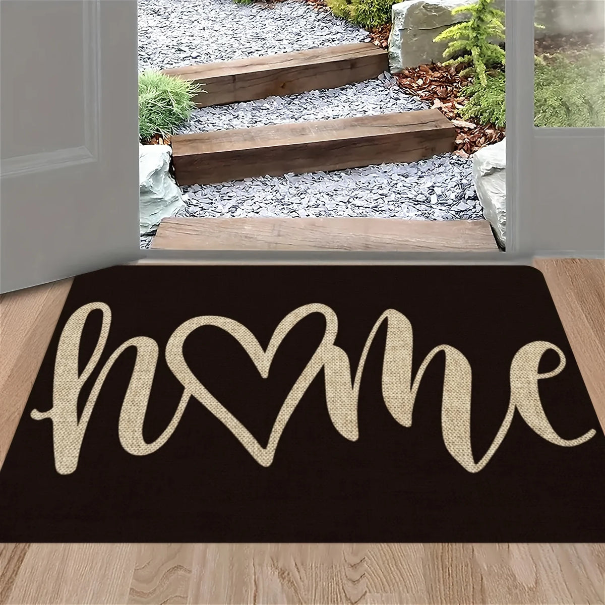 tapis d'entrée moderne noir beige lettre cœur tapis antidérapant salon chambre bain polyester