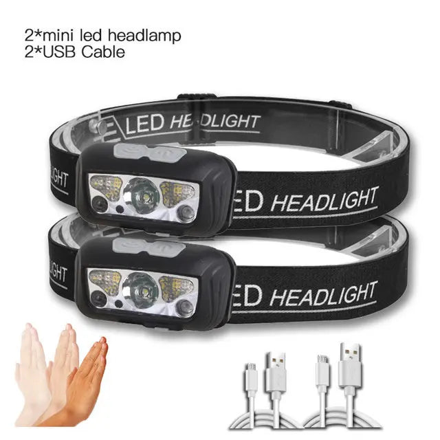 lampe frontale led rechargeable usb tissu imprimé noir ceinture ajustable camping
