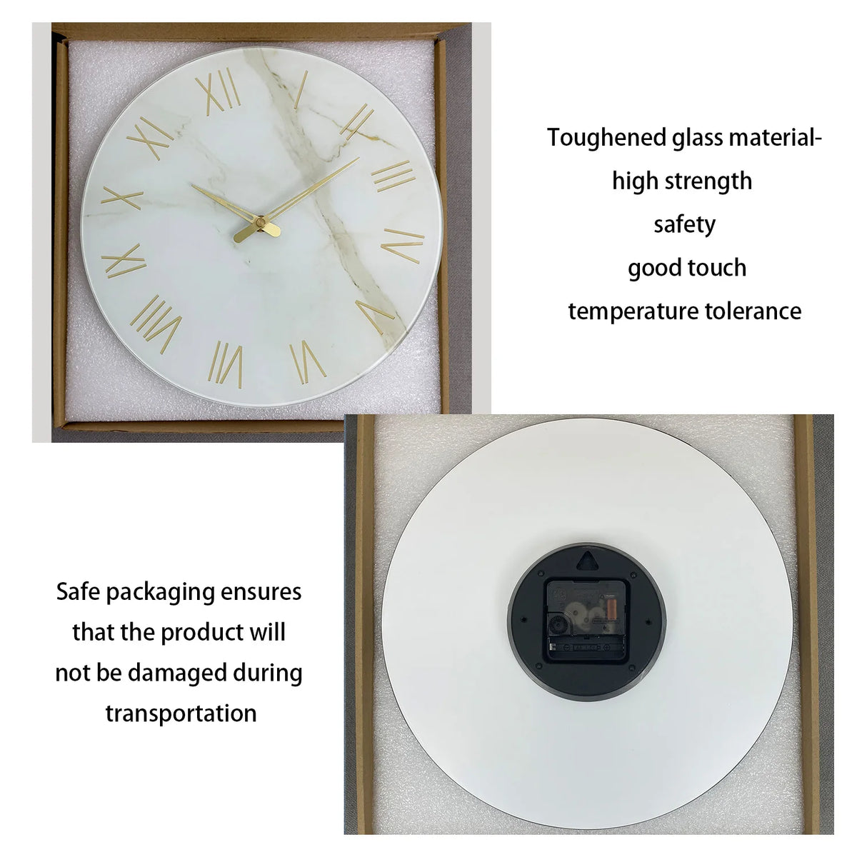 horloge murale moderne marbre blanc aiguille quartz 12 pouces adhésif salon