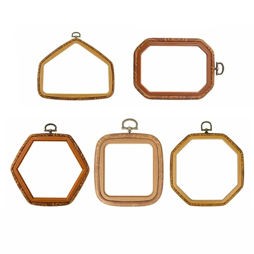 Cadre broderie bois marron texture naturelle classique boucle métallique hexagonal octogonal rectangle square
