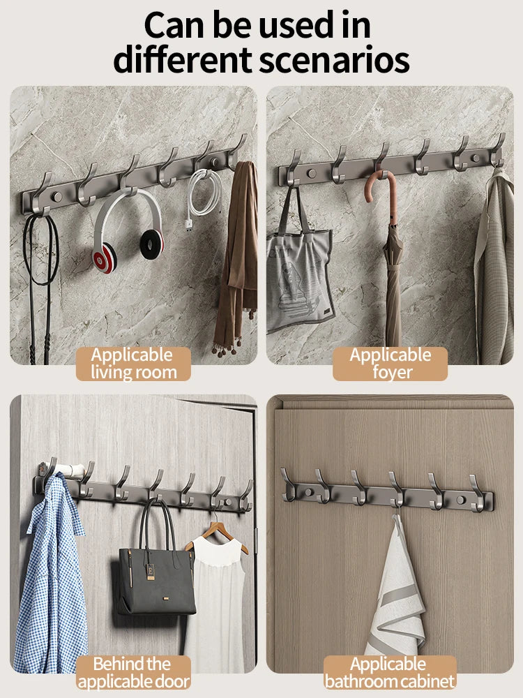 rangement mural adhésif gris moderne crochets alliage aluminium porte vêtements porte sacs