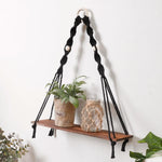 étagères suspendues boho blanc macramé bois rustique anneaux métalliques chambre salon étude decoration cadeau