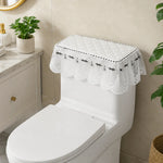 couvre seize toilette brodé bleu marine blanc élégant classique tissu épais plis franges