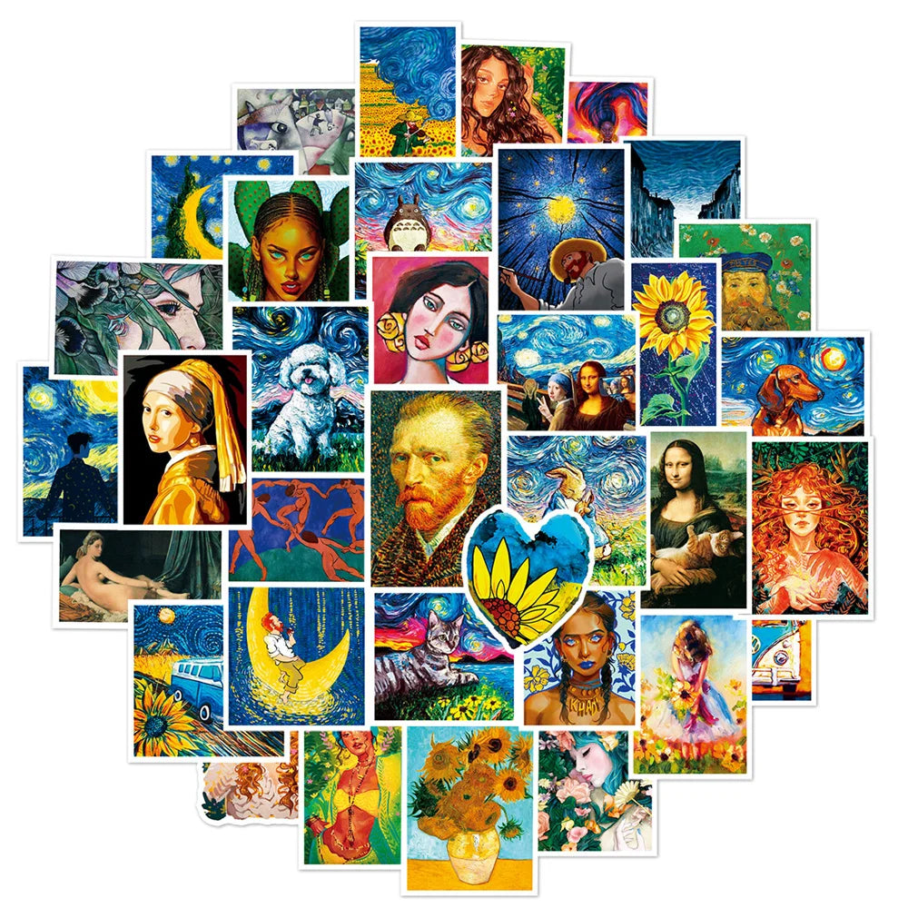 autocollants art contemporain reproductions art classiques stickers variés motifs fleurs animaux paysages adultes adolescents