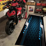 tapis noir hexagones bleus moderne antidérapant polyester garage intérieur extérieur sol porte