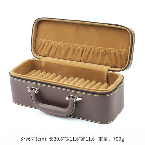 boîte bijoux simili cuir marron vintage poignée velours noir marron storage box trousse bijoux