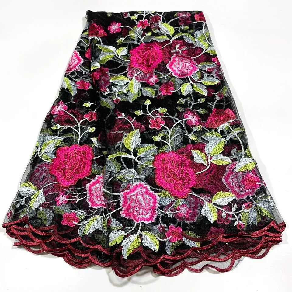 tissu africain dentelle verte brodée floral transparent élégant robe haute qualité yards