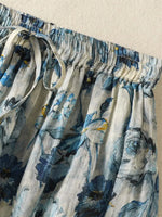 Jupe lin polyester fleur imprimée décontracté casual blanc bleu gris été