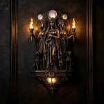statue murale hécate bronze doré art déco gothique triple déesse torches chiens lune base