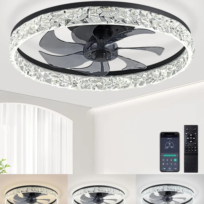 ventilateur intelligent led rvb vitesses ciel étoilé moderne télécommande app mobile