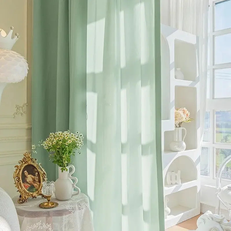 rideau vert menthe translucide moderne deux pièces plissé chambre salon