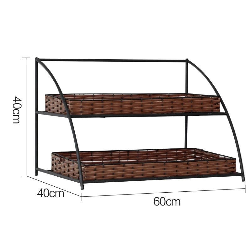 étagère moderne rustique paniers rotin structure métallique noir brun clair multifonctionnelle rangement cuisine