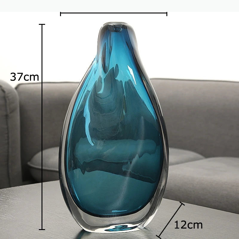 vase moderne transparent bleu marbré décoration intérieure fleur artificielle arrangement table