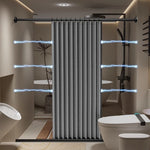 rideau douche gris rayures vertical adhésif moderne salle bain polyester durable decoration accessoire