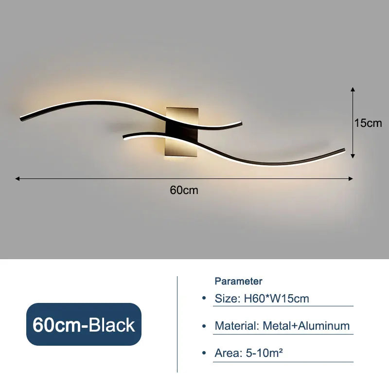 appliques murales led blanc noir ondulé contemporain aluminium silicone 60cm 80cm