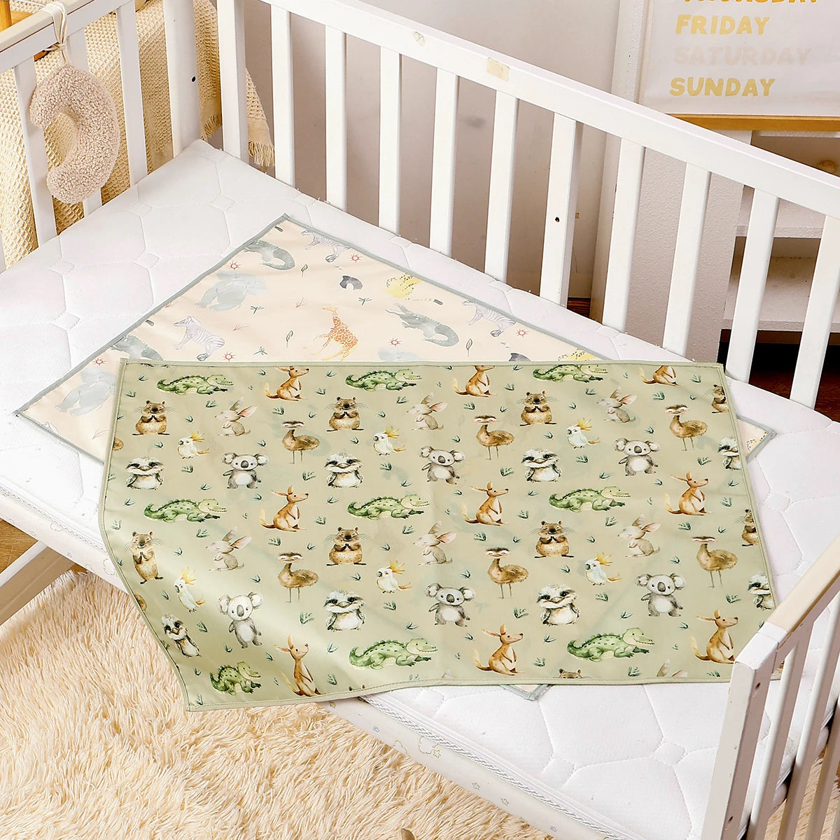 tapis bébé animaux mignons oiseaux lapins koalas 70cm 50cm polyester beige clair imperméable réutilisable