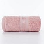 serviettes bain coton absorbantes douces rose clair gris blanc beige bleu marine rayures dorées