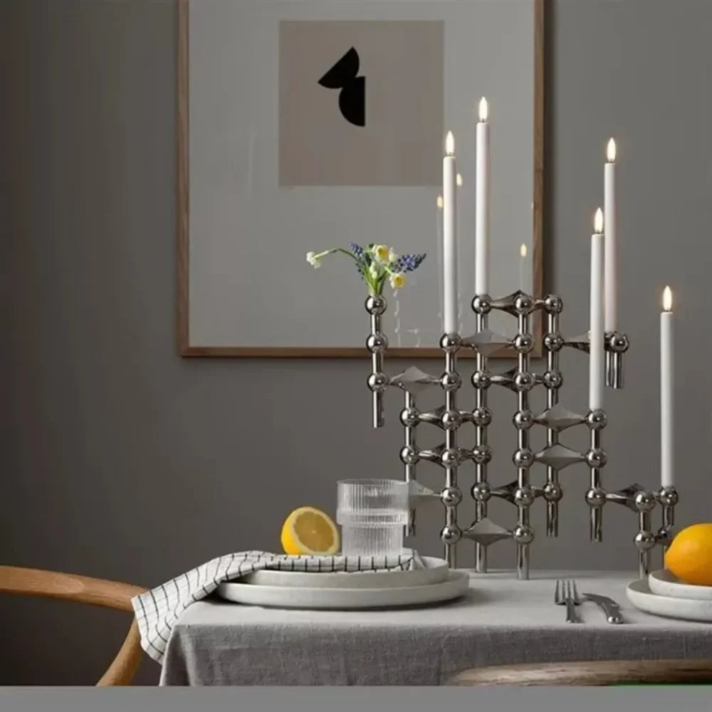 supports bougie moderne argenté doré bougies noires contemporain sphères géométriques decoration maison