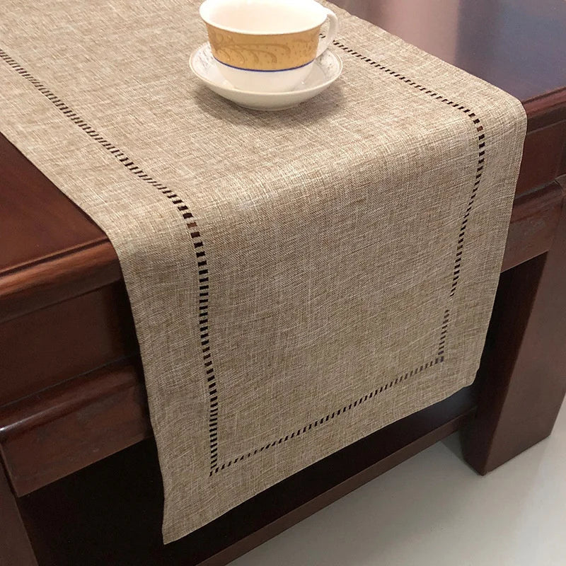 nappe table lin brodé gris foncé beige moderne décoration intérieure rustique 32x180cm 32x280cm assiettes