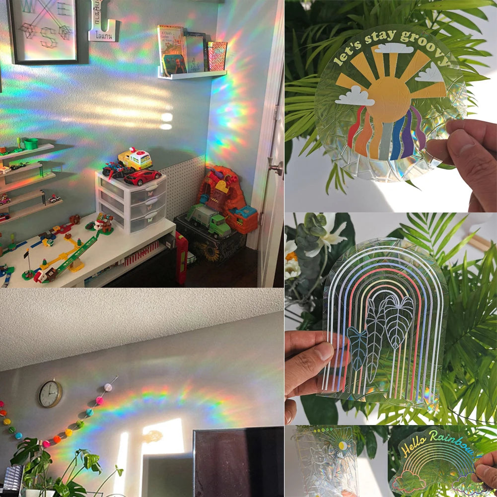 autocollants holographiques transparents motifs géométriques adhésifs décor maison moderne minimaliste