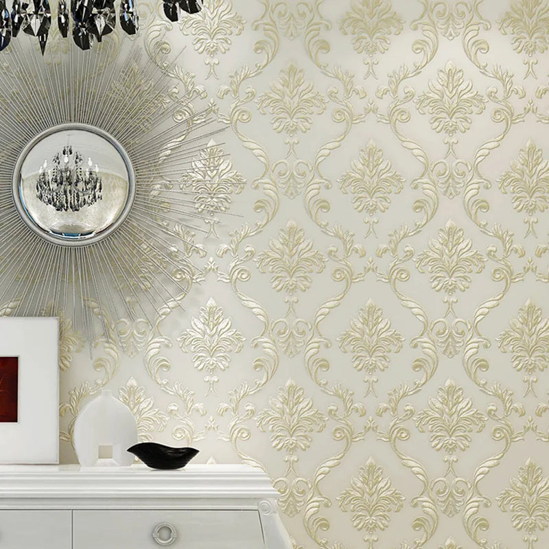 papier peint fleur motif relief classique baroque élégant chambre salon decoration résistant humidité
