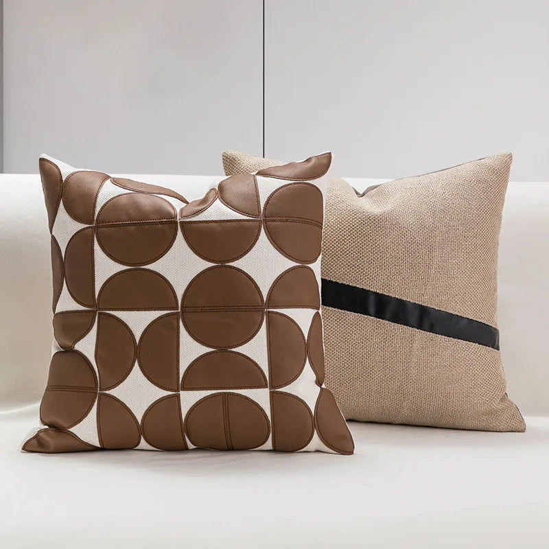 coussin géométrique laine coton contemporain beige gris noir décoratif sofa lit voiture