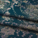 tissu brodé floral texturé bleu foncé violet or luxueux polyester 150cm