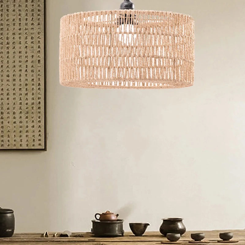 suspension lumineuse tissée fibres naturelles rustique boho chic opacité naturelle beige chaîne métallique
