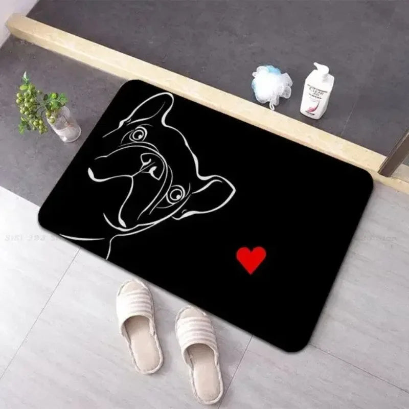 tapis sol noir motif chien blanc décoration maison moderne antidérapant entrée salon