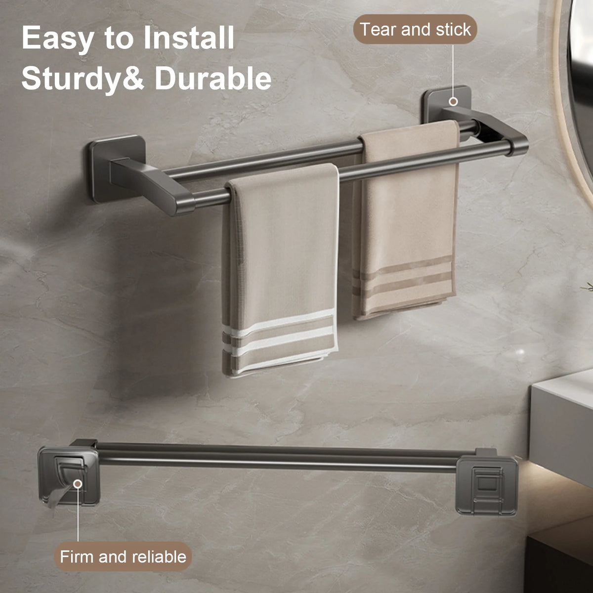 porte serviettes mural gris lisse double barre 30 40 50cm moderne minimaliste fixations murales