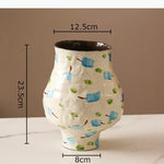 vase moderne peinture abstraite blanc bleu vert jaune artisanal fleur table decoration piece