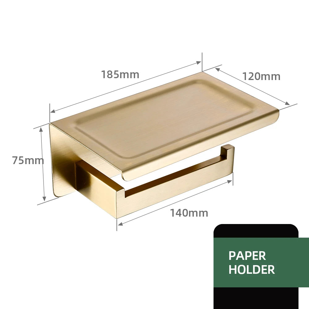 accessoires salle bain doré moderne minimaliste double étagère porte serviettes porte papier toilette brush