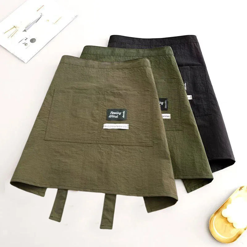 tablier cuisine coton vert olive noir moderne poche ruban ajustable service unisexué