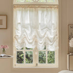 rideau blanc voile plissé moderne élégant transparent pompons 100x120cm 140x120cm 140x160cm