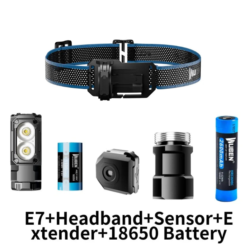 lampe frontale led 1800 lumens noir texturée moderne clip batterie aaa adaptateur
