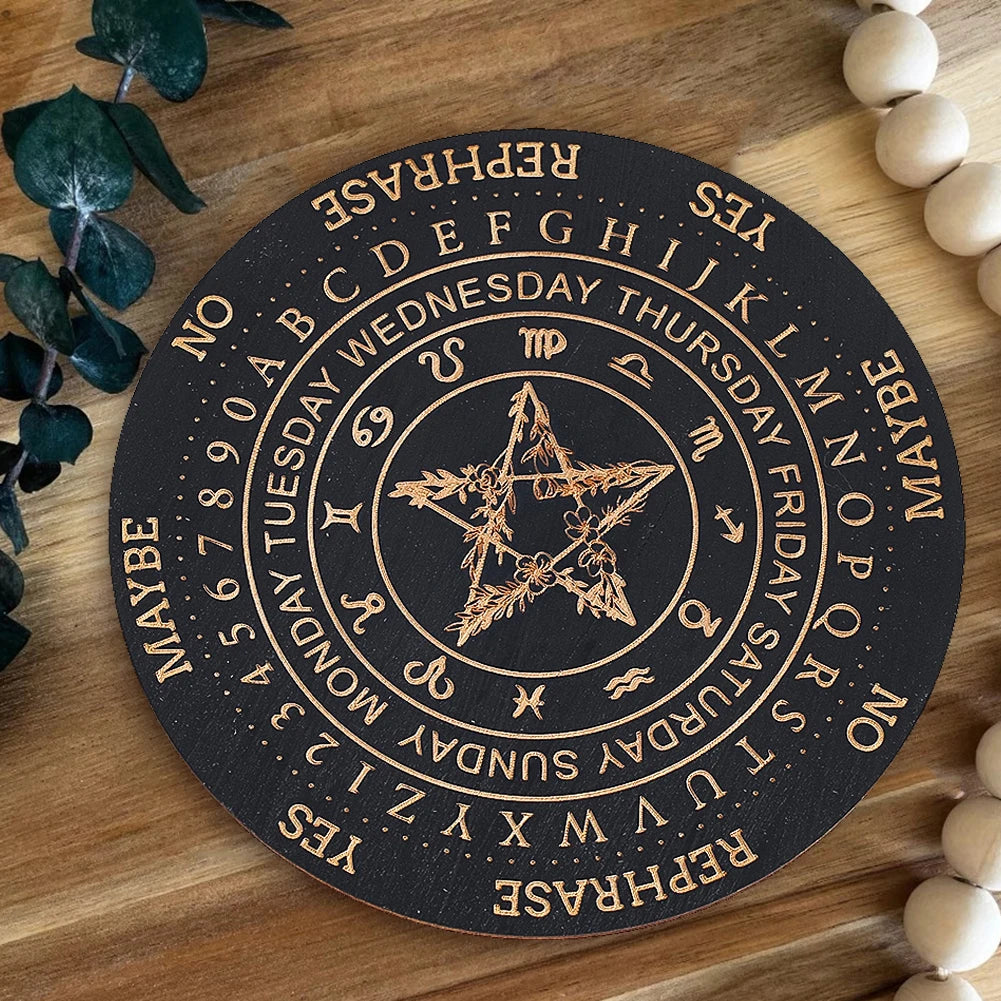 plaque décorative bois ornement astrologique pentagramme oui non peut être mystique