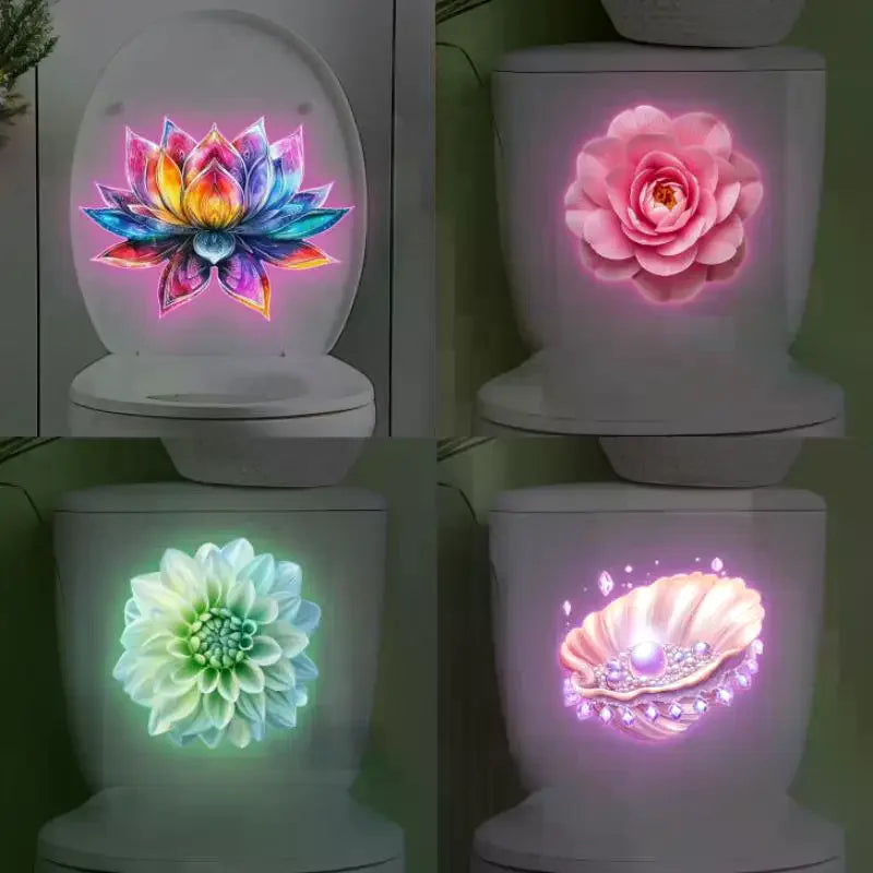 sticker decoratif moderne fleur lotus rose multicolore adhésif toilette