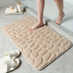 tapis bain gris moderne texture cailloux absorption eau antidérapant polyester pvc machine wash oblong