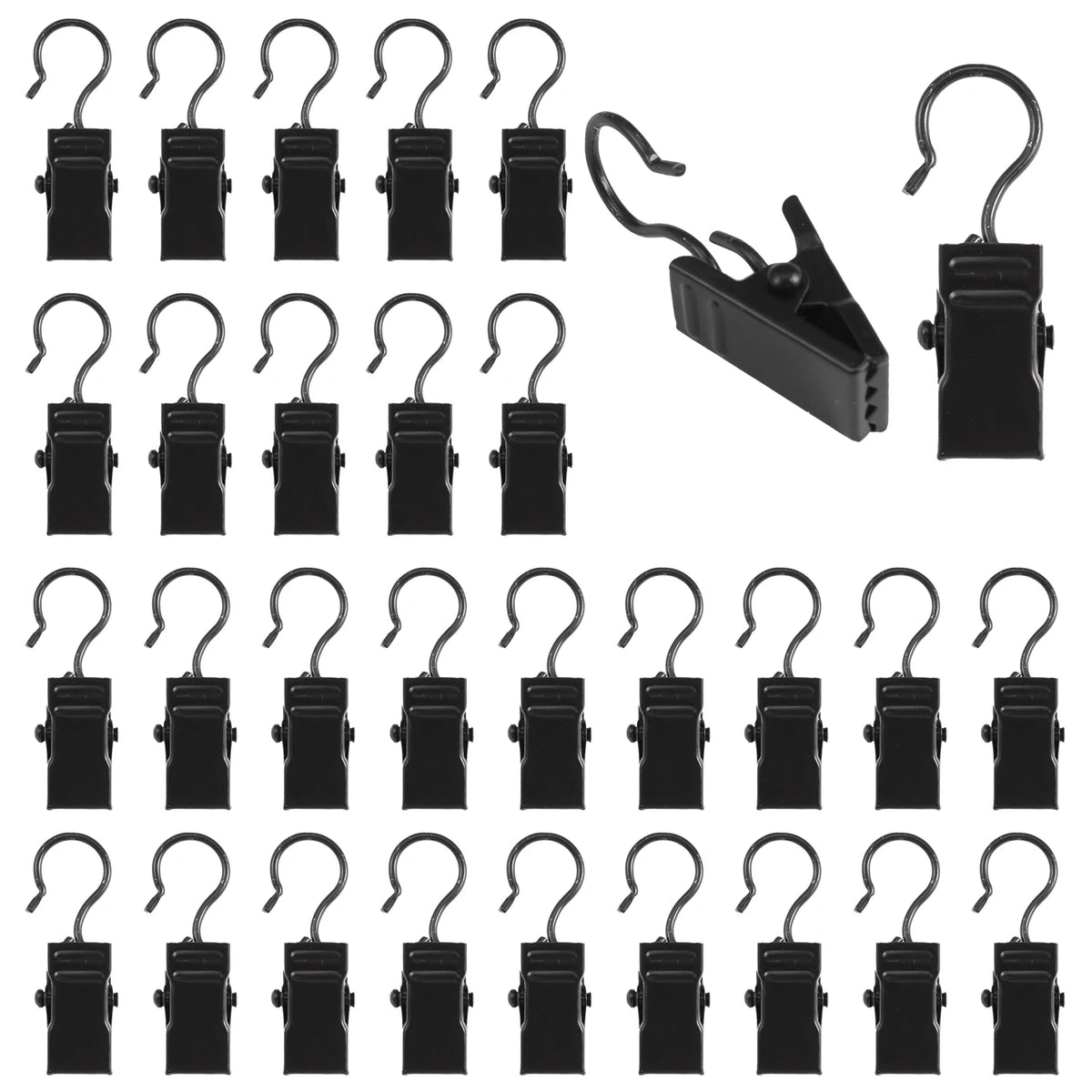 pinces rideau moderne métal fer noir unies opaques 30 pièces anneaux boucles robustes durables