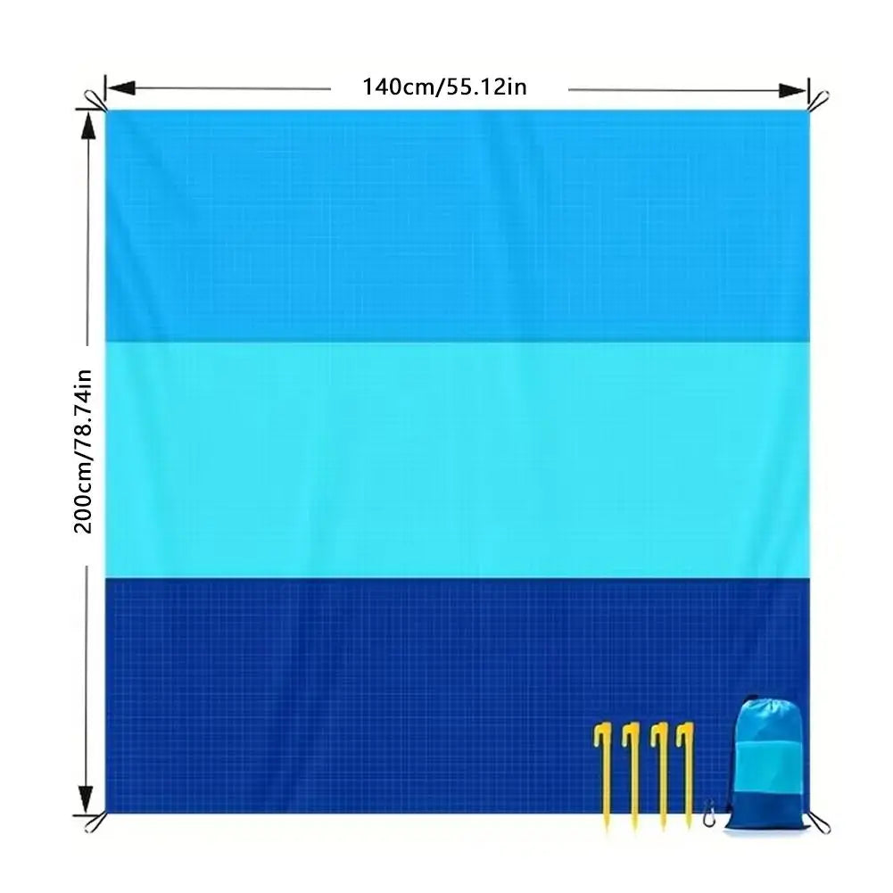 tapis plage pliable bleu tortue coraux étoiles mer ølets piquets sac rangement imperméable anti
