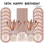 ensemble vaisselle jetable anniversaire rose gold assiettes serviettes gobelets pailles paillettes décoratif fête