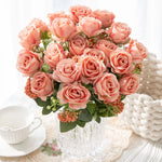 bouquet roses artificielles soie rouge blanc vert decoration mariage anniversaire intérieur classique romantique